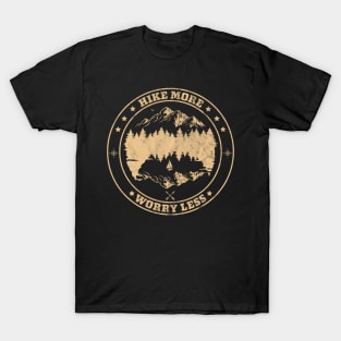 Hike More Worry Less - Retro Vintage Mountain Hiking Camping T-Shirt